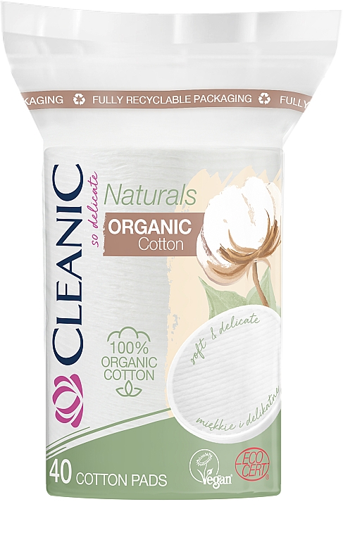  CLEANIC NATURALS Organic Cotton kozmetické oválne tampóny 40 ks