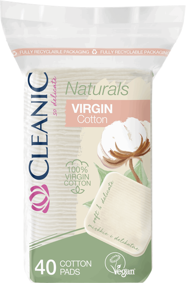  CLEANIC NATURALS Virgin Cotton kozmetické štvorcové tampóny 40 ks